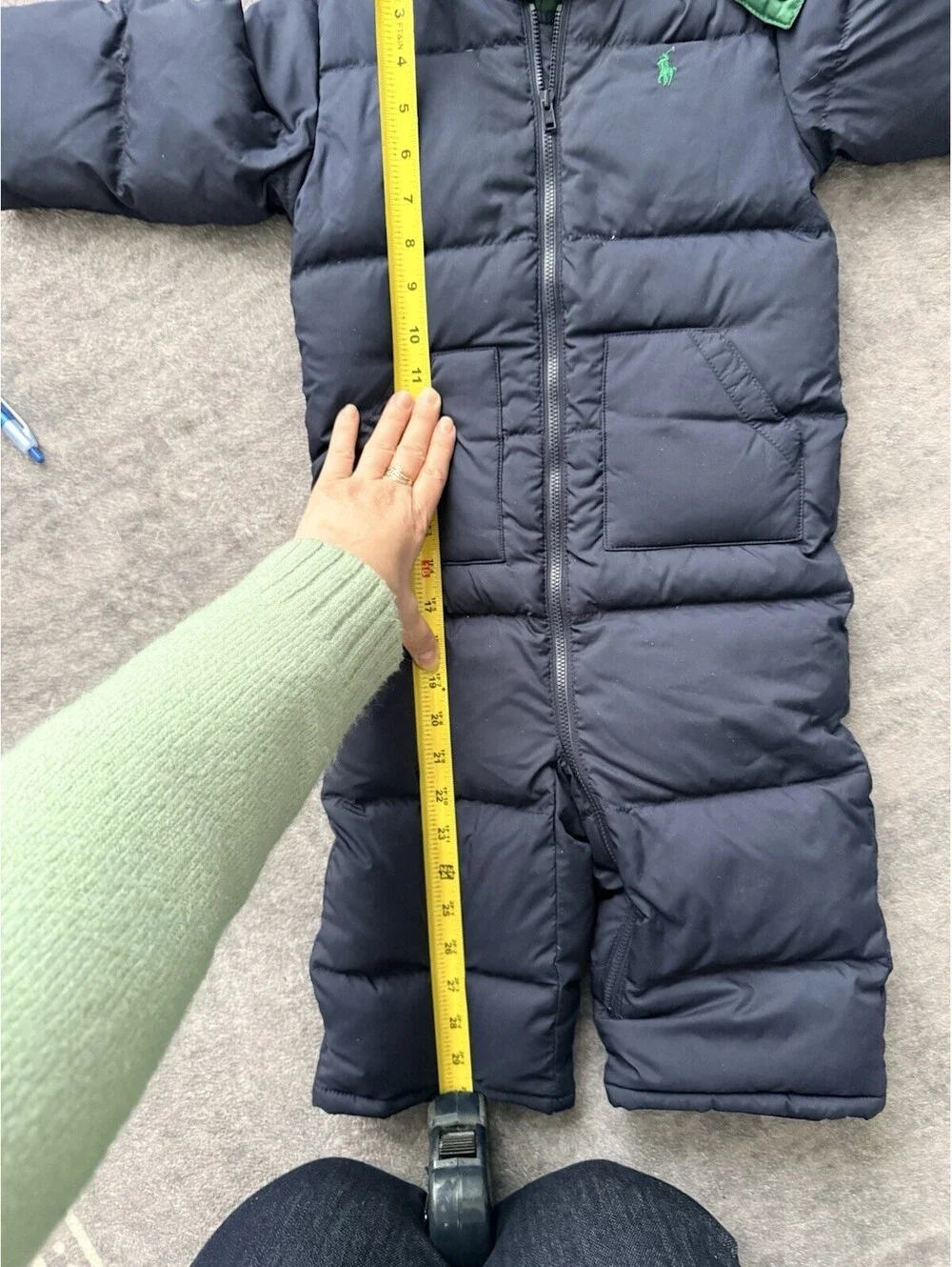 Polo Ralph Lauren Baby Snowsuit 24M Hooded Puffer Bunting Navy Green Winter
